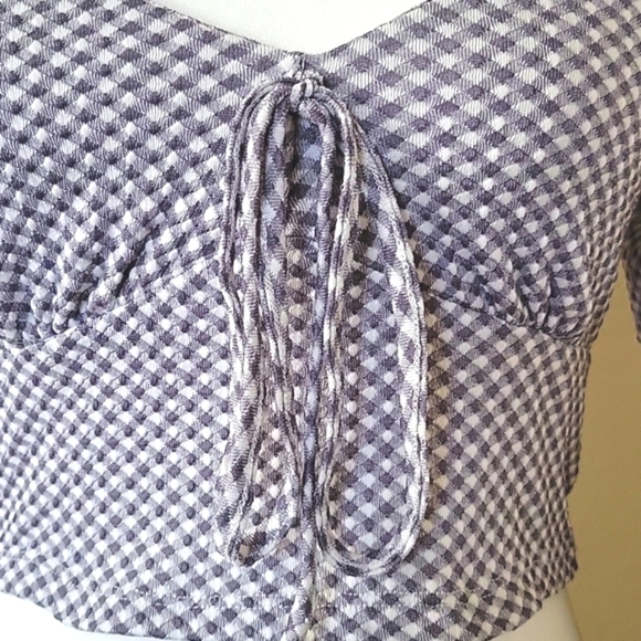 Altar'd State Womens Navy Gingham Puff Sleeve Flare Pant Two Piece Set - Size XS - Picture 4 of 13